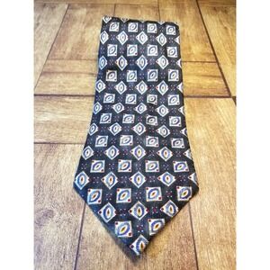 Barbara Blank New York Black Geometric Square/Diamonds Long Silk‎ Pointed Tie